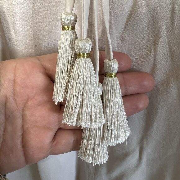 Johnny Was CALME Ivory Peasent Fringe Long Sleeve Blouse Double Tassel Medium - Picture 4 of 7